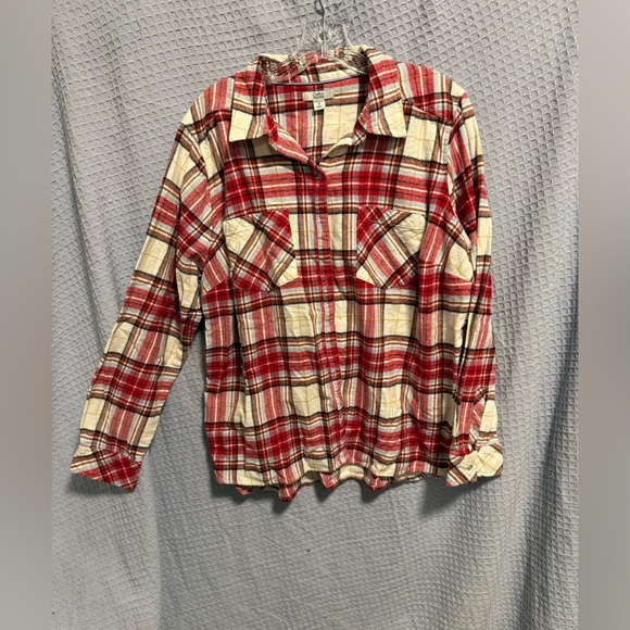 croft & barrow Tops - Croft & Barrow Red and ivory flannel Plaid Shirt Cabincore